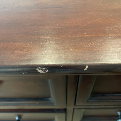 1990's Pottery Barn Dark Wood 8 Drawer Lowboy Dresser
