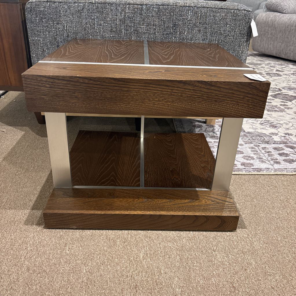 Marconi Copenhagen Walnut & Brushed Aluminum Square Side Table C SIDE TABLES