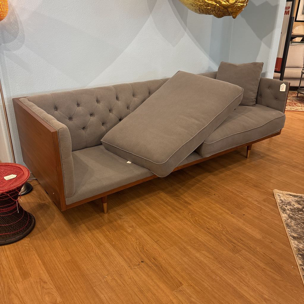 Woodrow Wood Wrapped Grey Sofa by Kardiel U SOFAS