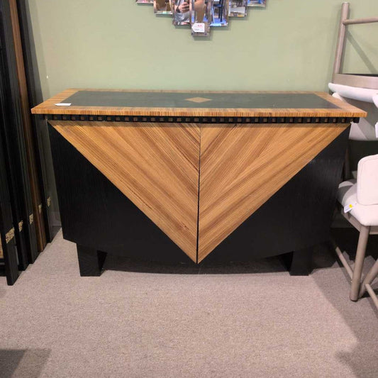 Art Deco Style Geometric Wood Inlay Black Cabinet (AS IS)