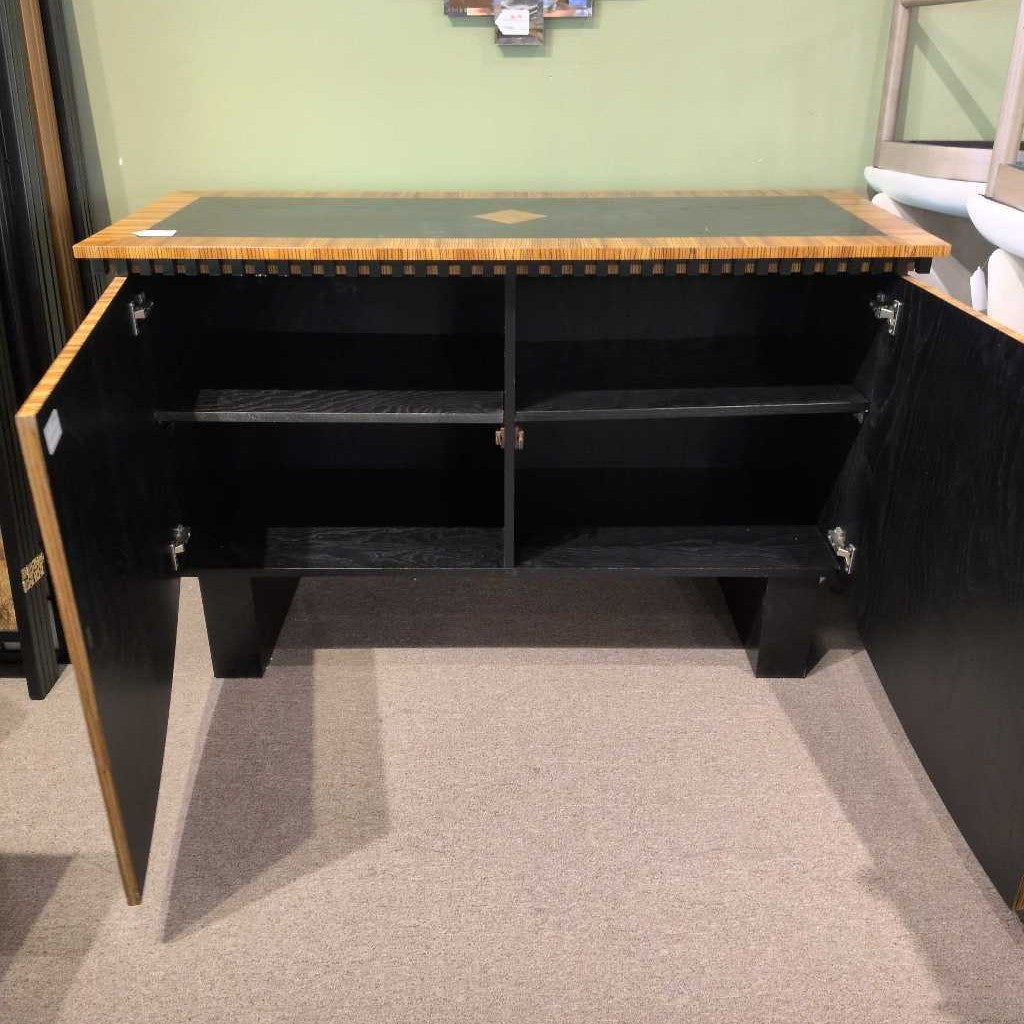 Art Deco Style Geometric Wood Inlay Black Cabinet (AS IS) C SIDEBOARDS