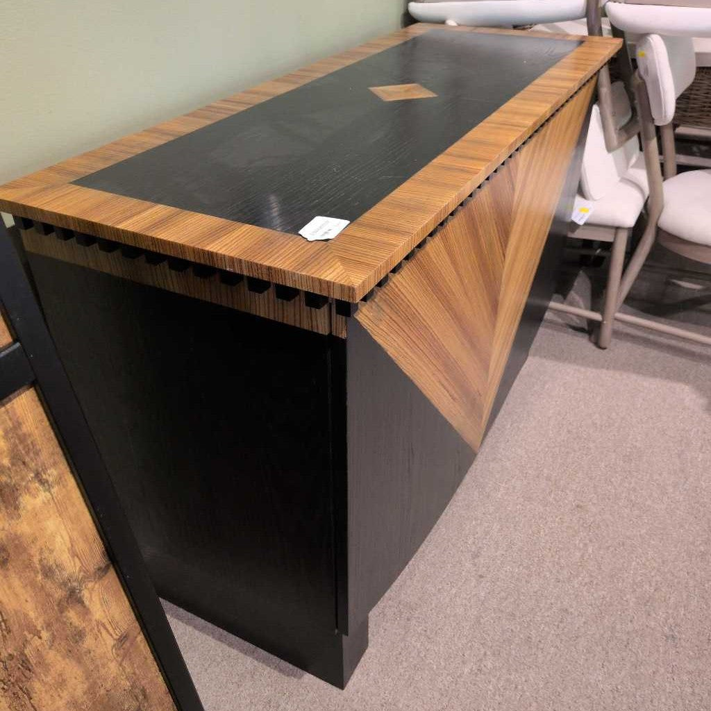 Art Deco Style Geometric Wood Inlay Black Cabinet (AS IS)