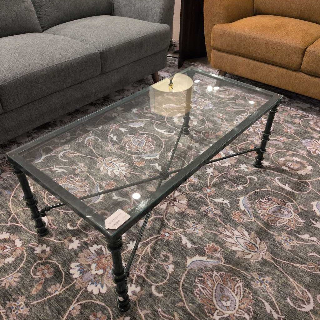 Glass Top Metal Bar Rectangular Side Table w/drawer