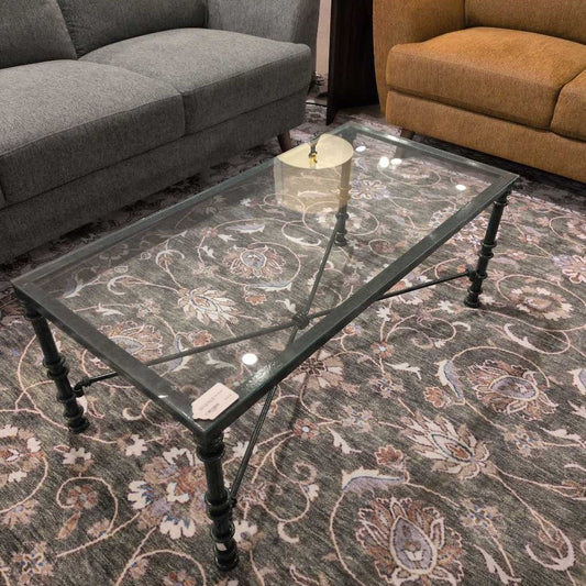 Glass Top Metal Bar Rectangular Side Table w/drawer C SIDE TABLES
