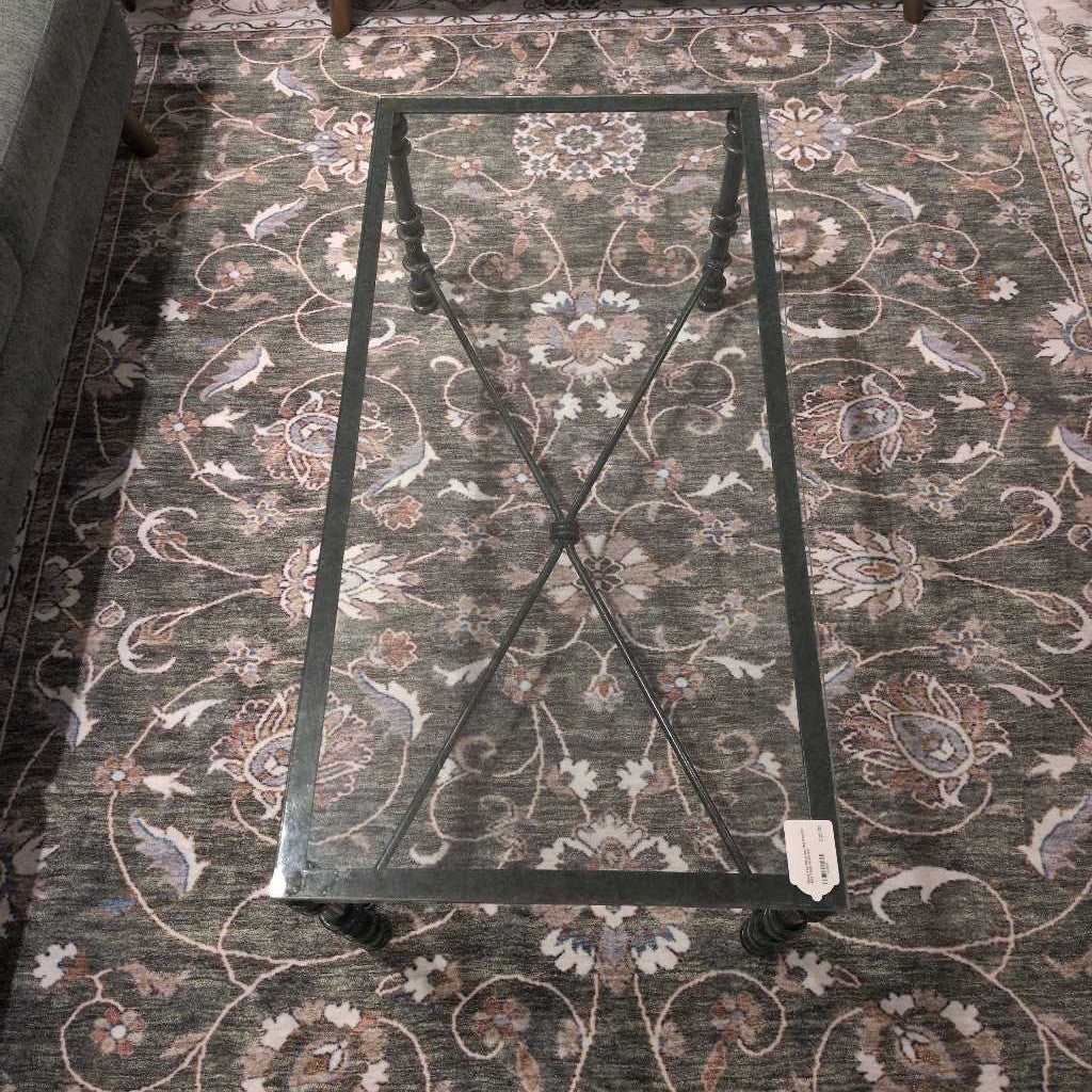 Glass Top Metal Bar Rectangular Side Table w/drawer