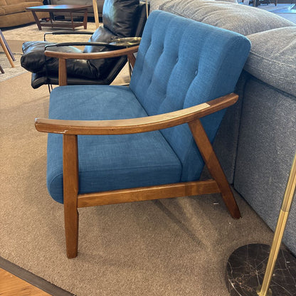 Blue Tufted Wood Frame Loveseat (AS IS)