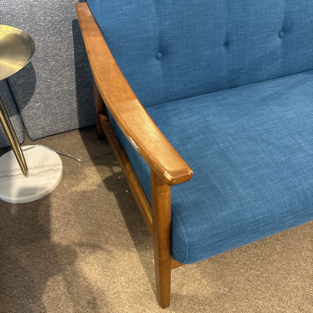 Blue Tufted Wood Frame Loveseat (AS IS)