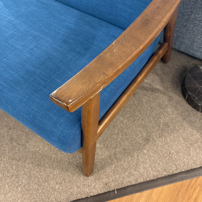 Blue Tufted Wood Frame Loveseat (AS IS)
