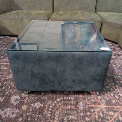 Teal Upholstered Glass Top Coffee Table