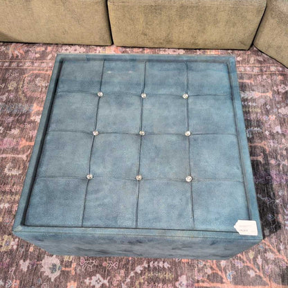 Teal Upholstered Glass Top Coffee Table