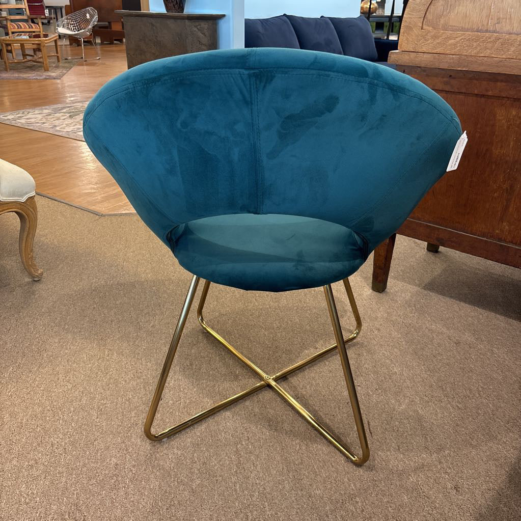 Teal Blue Brass Leg Accent Chair