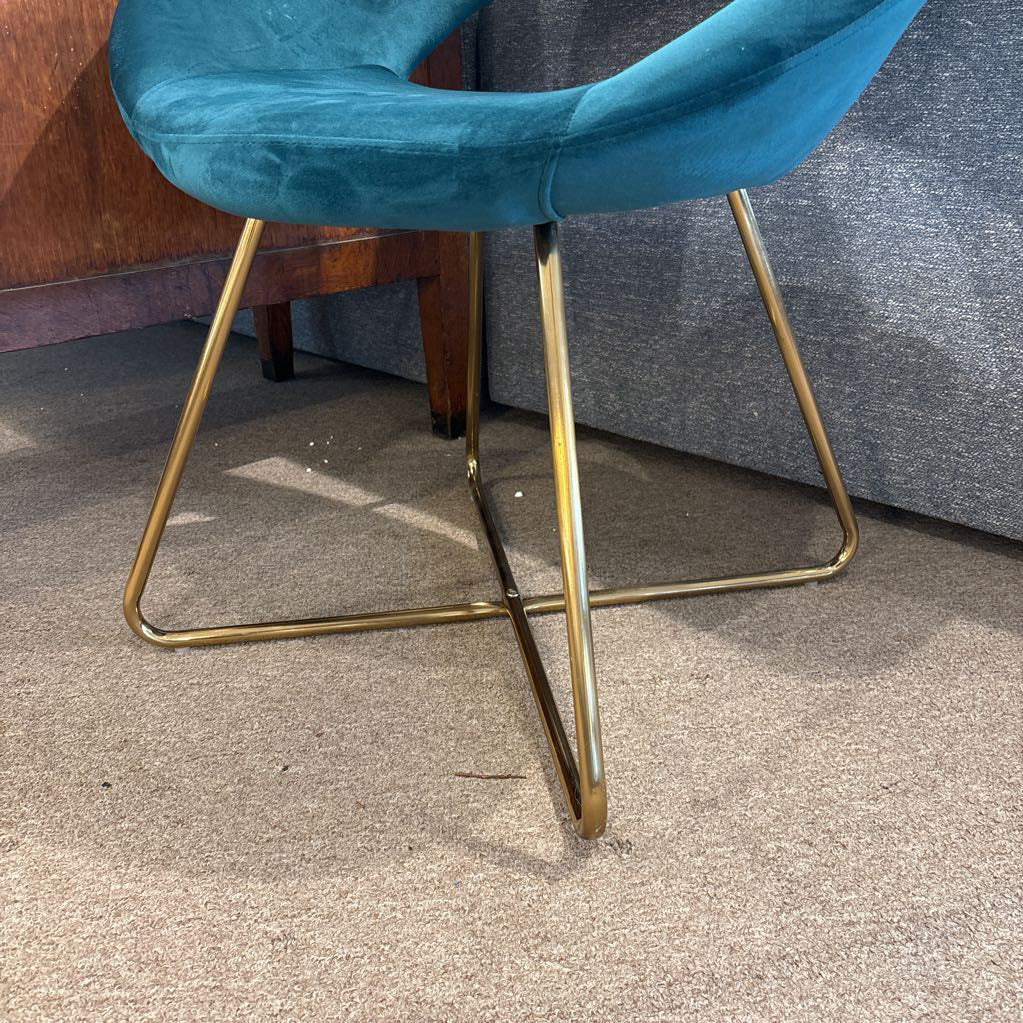Teal Blue Brass Leg Accent Chair