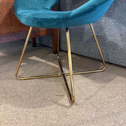 Teal Blue Brass Leg Accent Chair