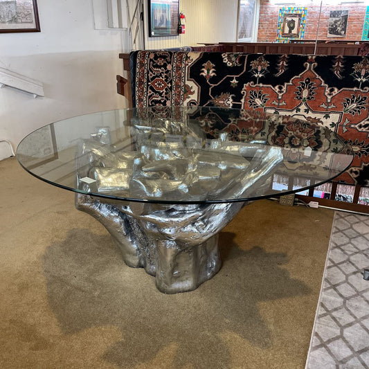 Silver Tree Trunk Glass Top Round Dining Table C DINING TABLES