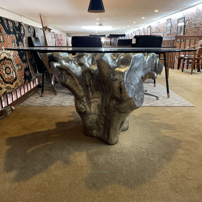 Silver Tree Trunk Glass Top Round Dining Table