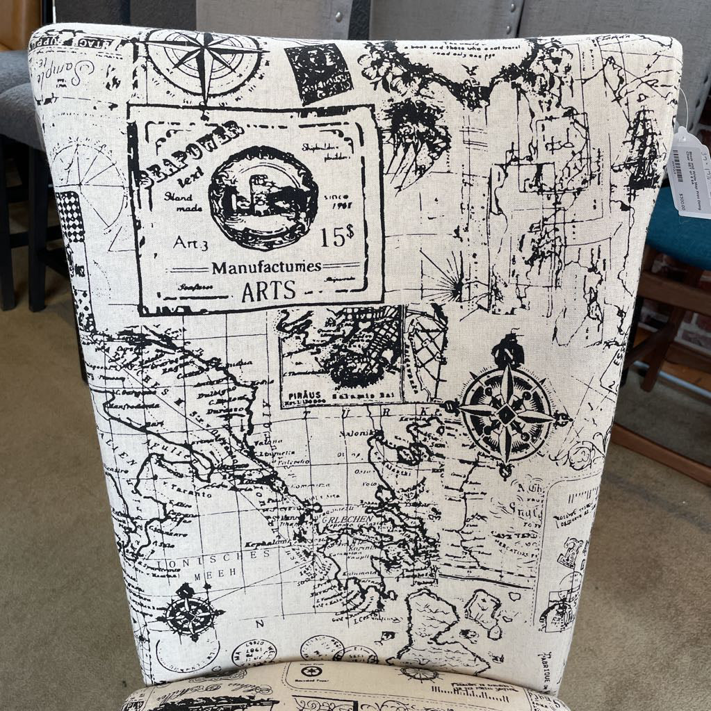 Black and White Map Print Dining Chair SET of 6
