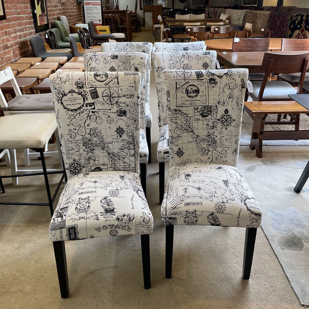 Black and White Map Print Dining Chair SET of 6
