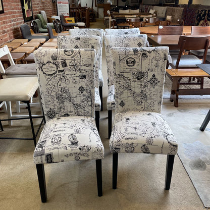 Black and White Map Print Dining Chair SET of 6