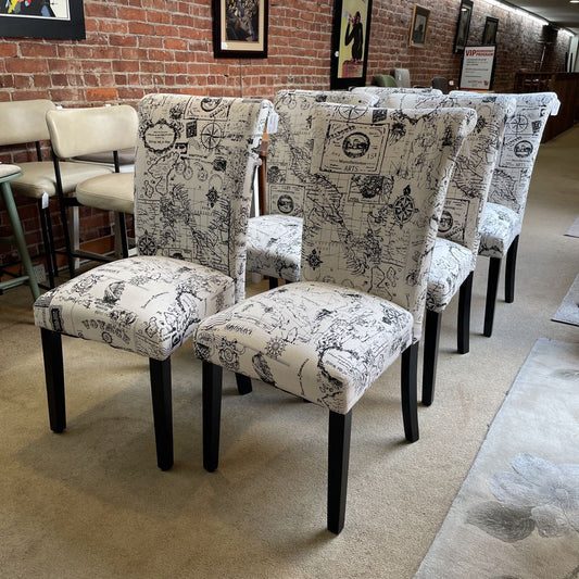Black and White Map Print Dining Chair SET of 6 C DINING CHAIRS