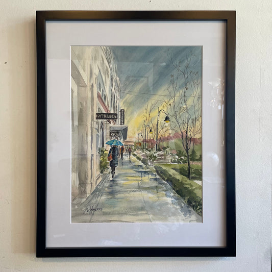 ORIGINAL MaryAnn Adams (local artist) "Town Walk w/ Blue Umbrella