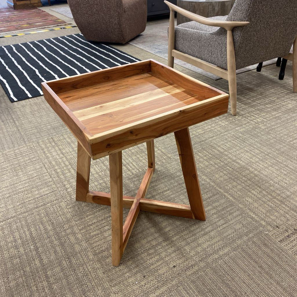 Acacia Wood Tray Top Side Table