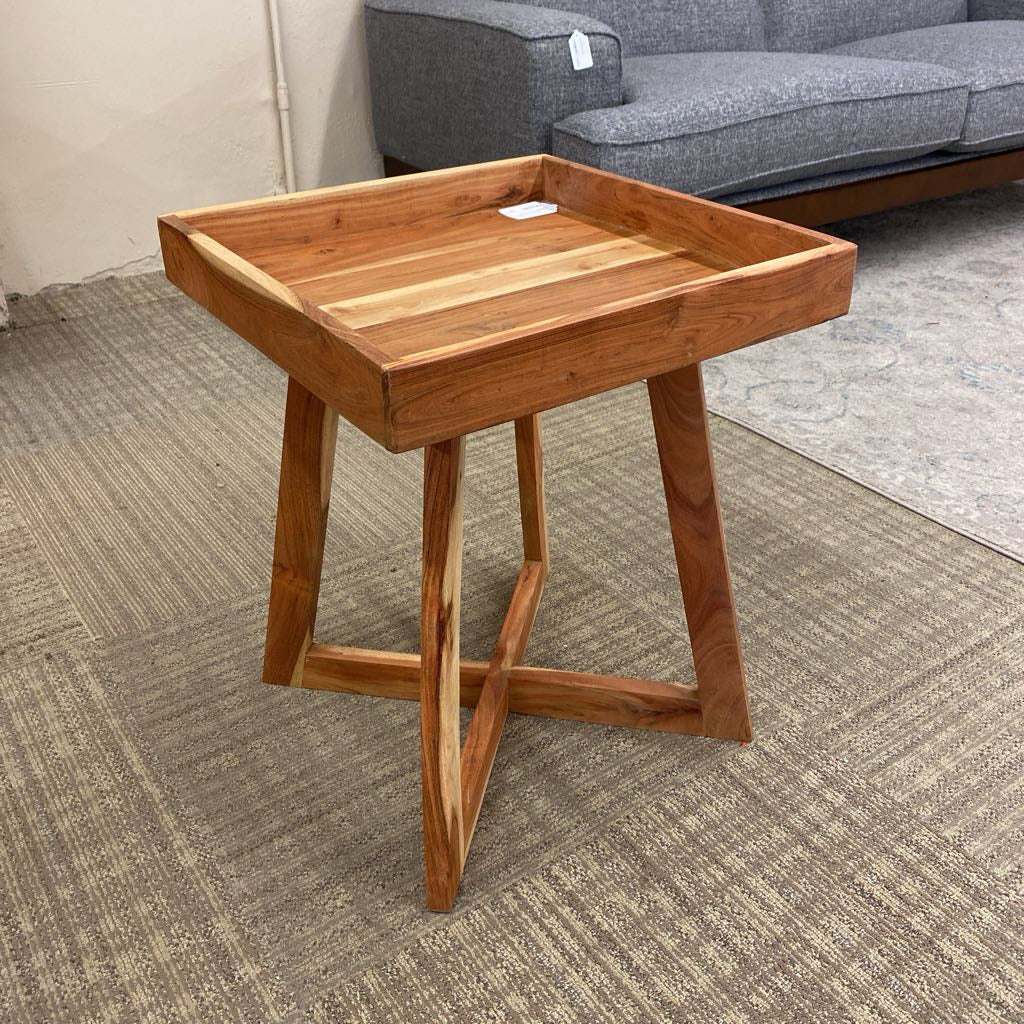 Acacia Wood Tray Top Side Table