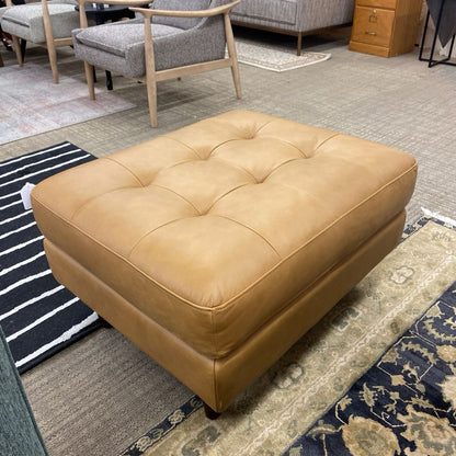 Tan Tufted Leather Ottoman