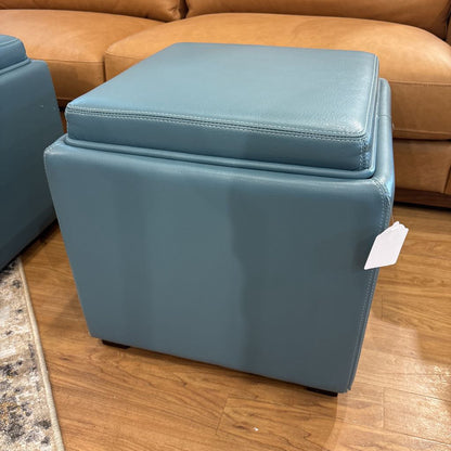 Crate & Barrel Small Blue Storage Ottoman U OTTOMANS