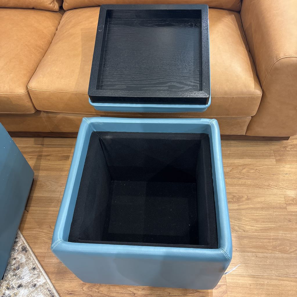 Crate & Barrel Small Blue Storage Ottoman U OTTOMANS