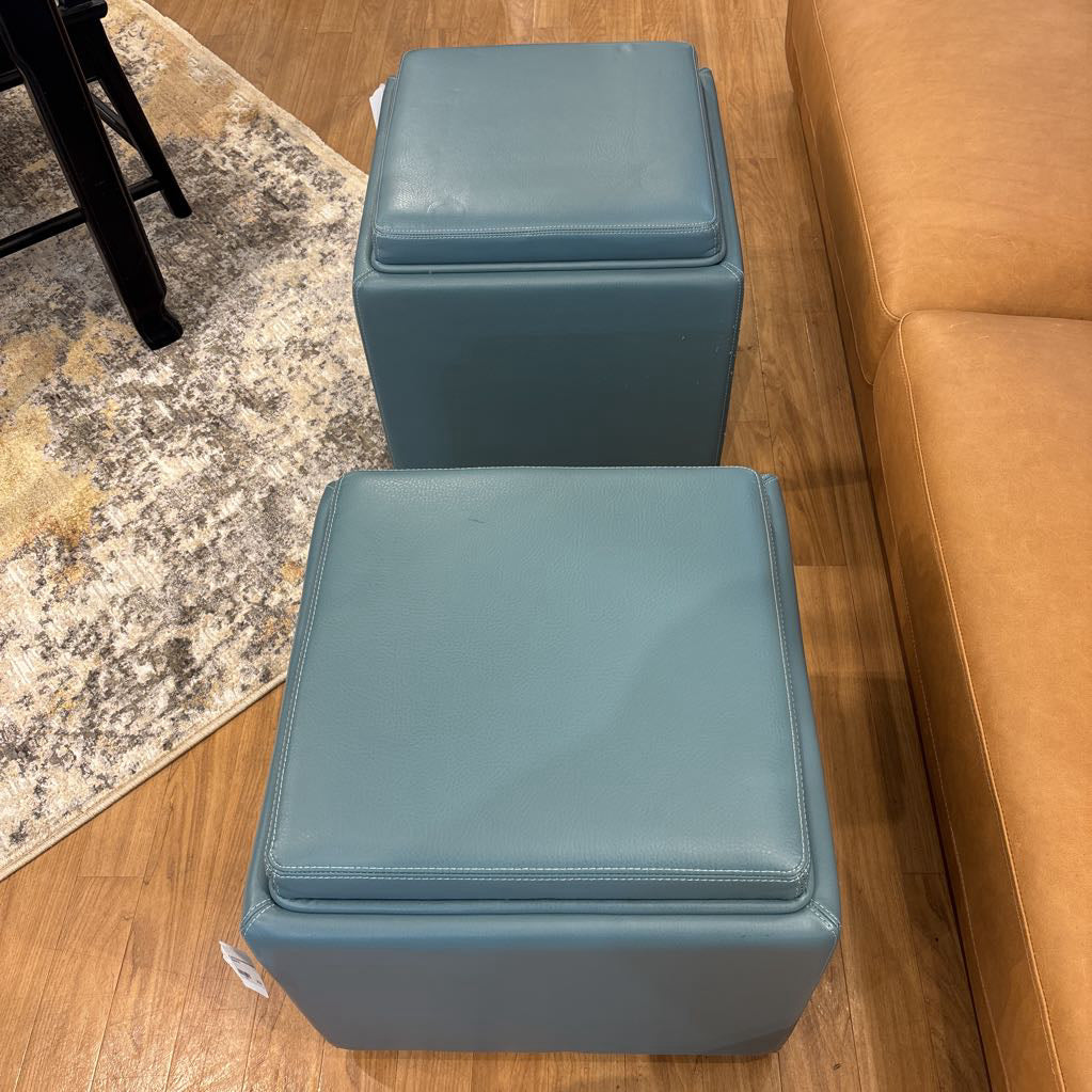 Crate & Barrel Small Blue Storage Ottoman U OTTOMANS