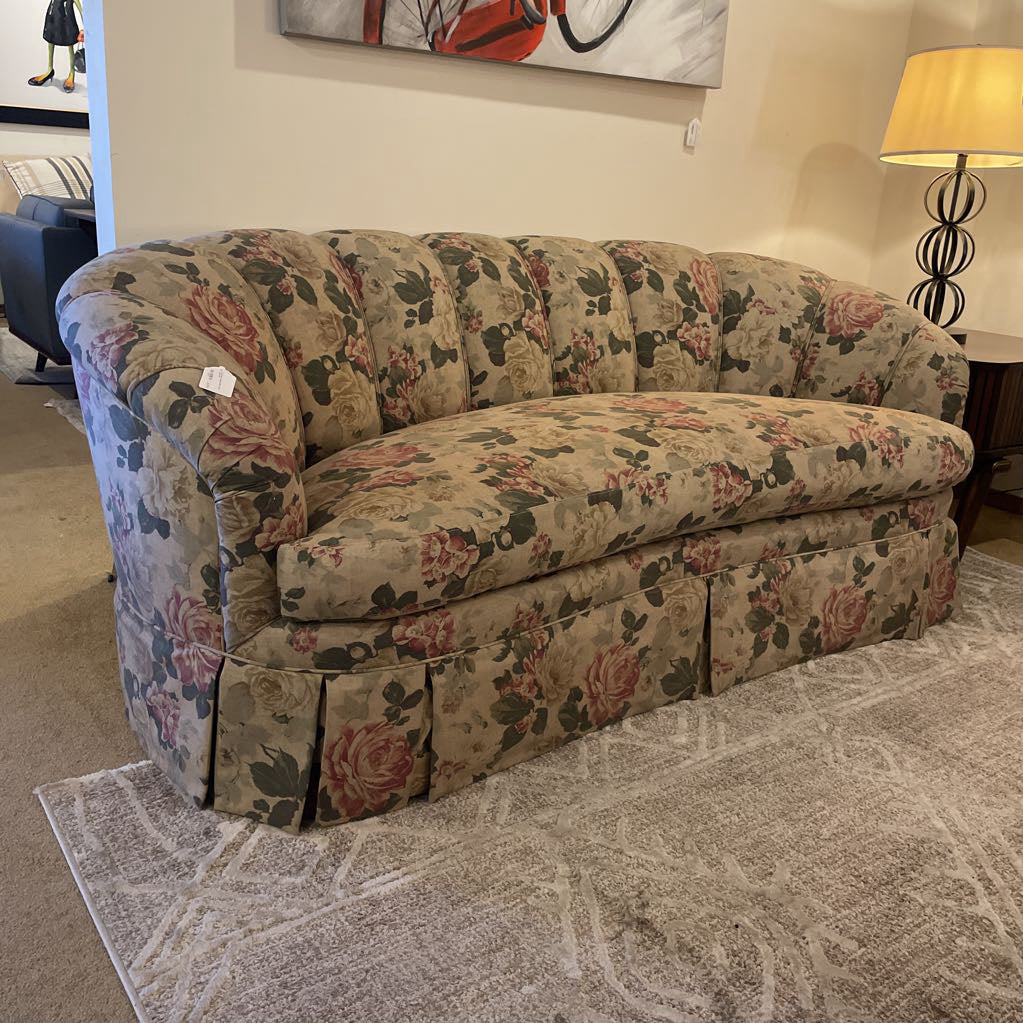 Tan Floral Channel Back Cozy Sofa