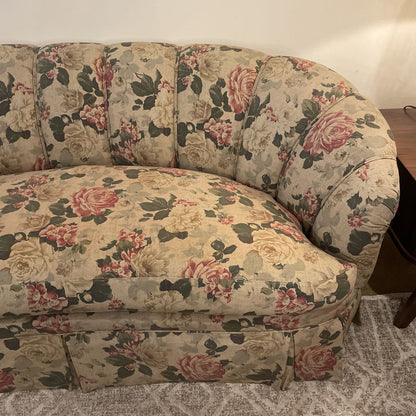 Tan Floral Channel Back Cozy Sofa