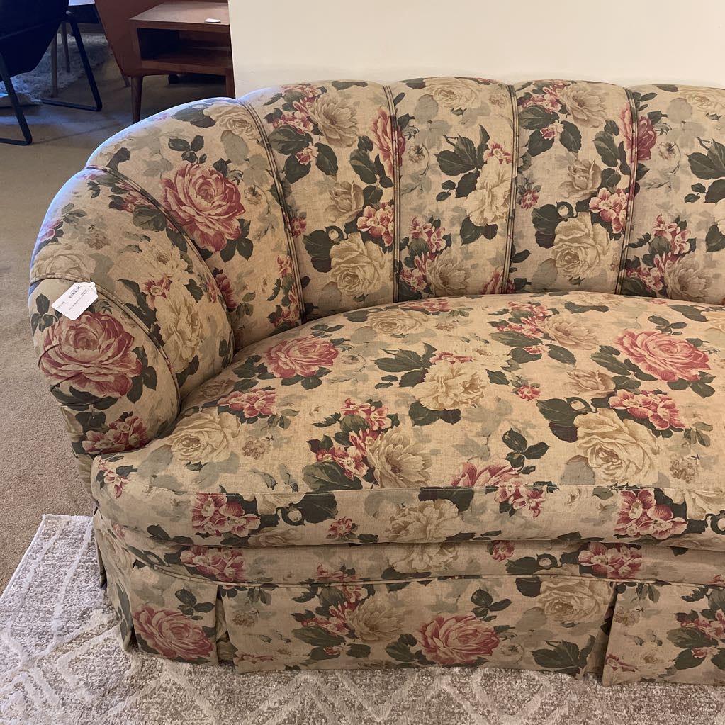 Tan Floral Channel Back Cozy Sofa