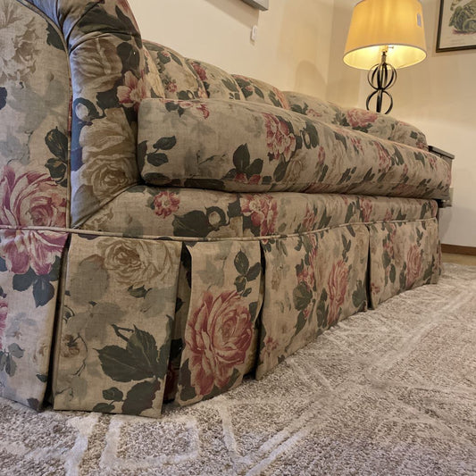 Tan Floral Channel Back Cozy Sofa
