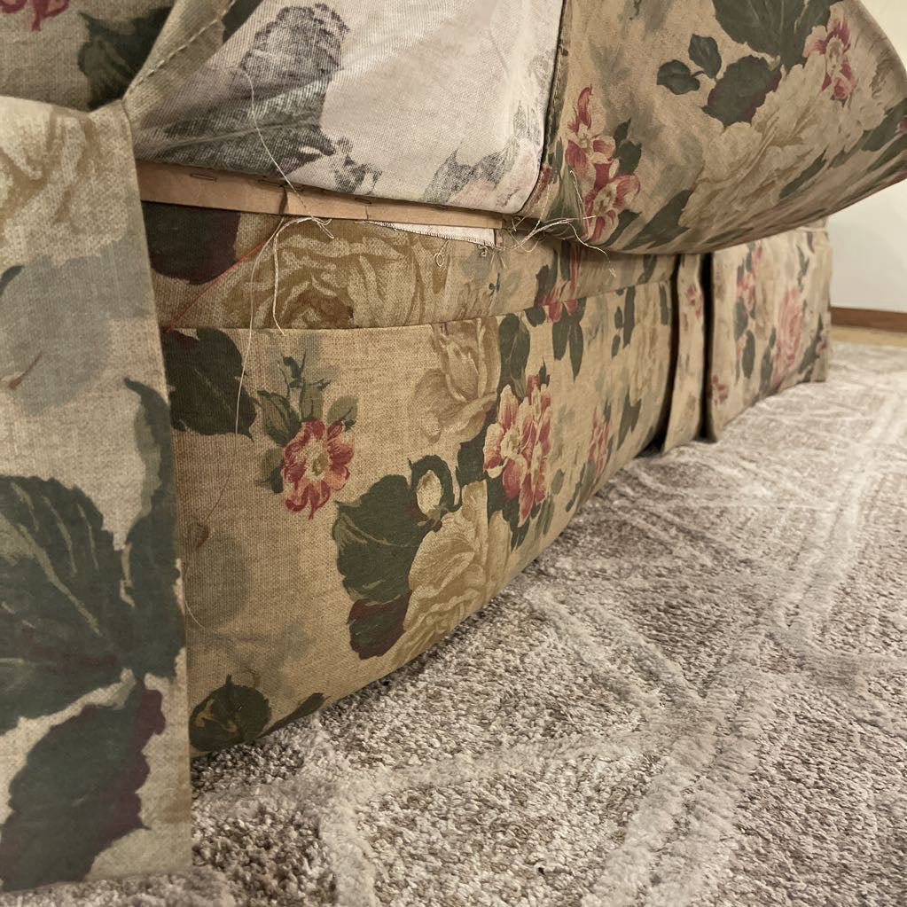 Tan Floral Channel Back Cozy Sofa