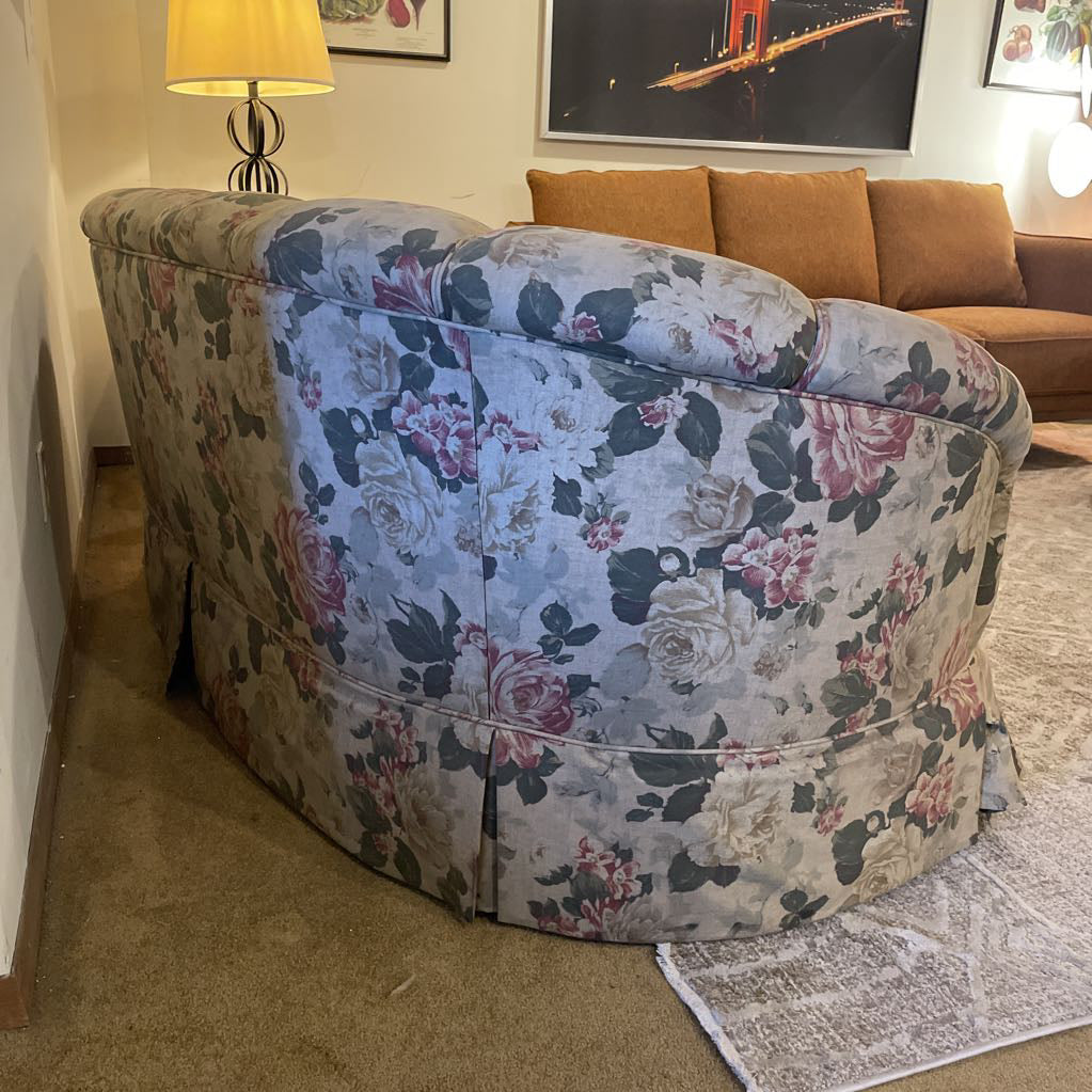Tan Floral Channel Back Cozy Sofa