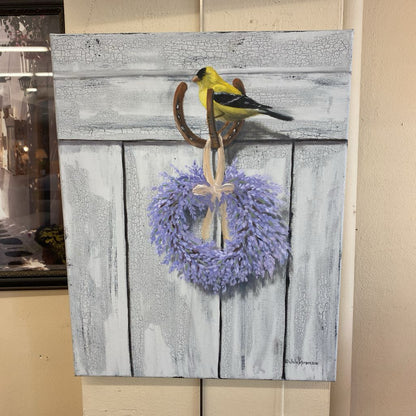 JULIE PETERSON GOLDFINCH & LAVENDER Original Art