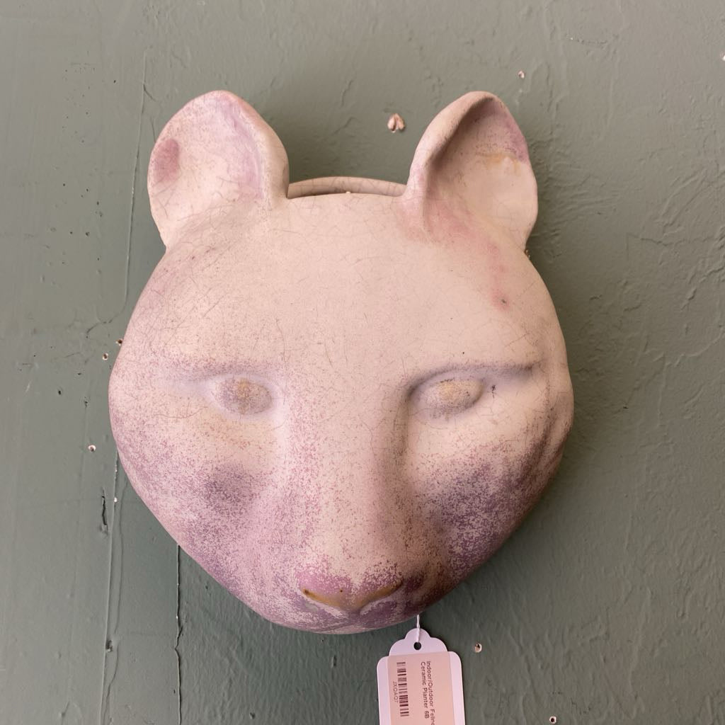 Indoor/Outdoor Feline Head Ceramic Planter UNIQUE FINDS