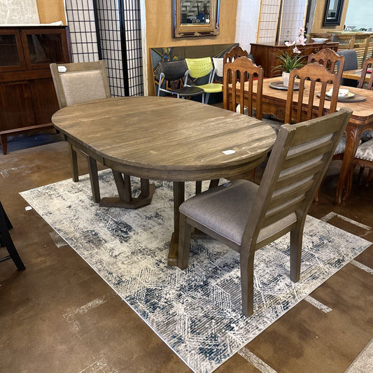 Rustic Style Round Dining Table W/Leaf And 2 Chairs