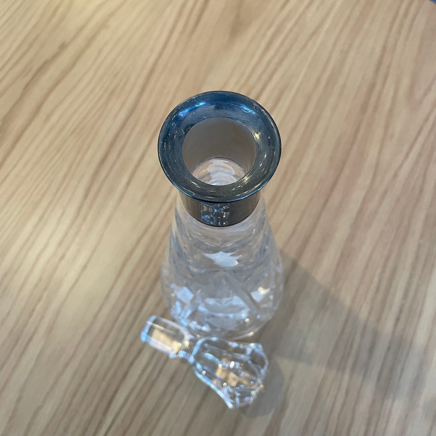 Tall Etched Grapes Decanter with Metal Band Detail