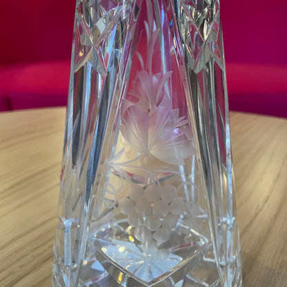 Tall Etched Grapes Decanter with Metal Band Detail