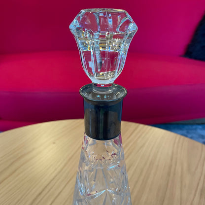 Tall Etched Grapes Decanter with Metal Band Detail