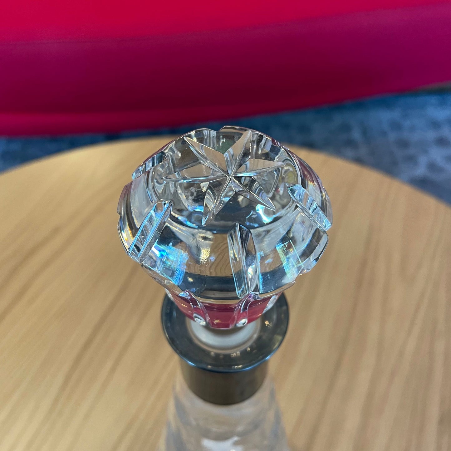 Tall Etched Grapes Decanter with Metal Band Detail