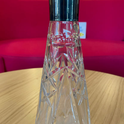 Tall Etched Grapes Decanter with Metal Band Detail