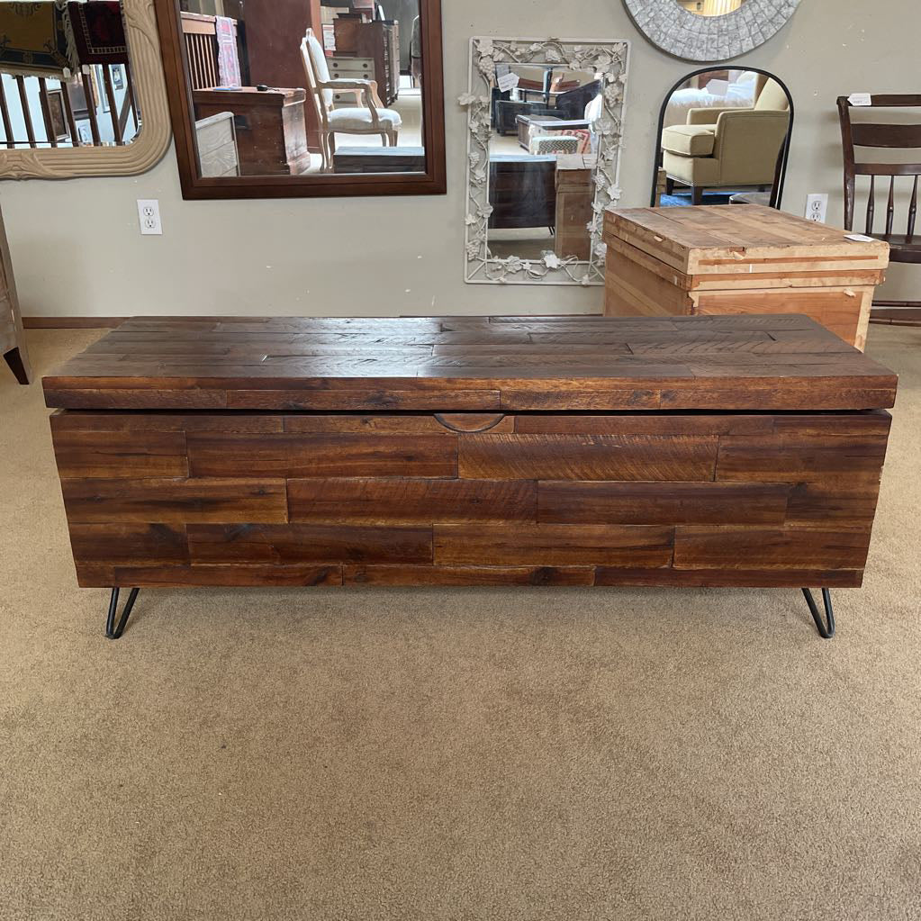 Rectangular Dark Wood Plank Chest with Lift Top