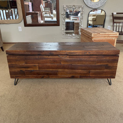 Rectangular Dark Wood Plank Chest with Lift Top