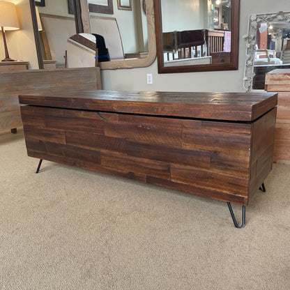 Rectangular Dark Wood Plank Chest with Lift Top