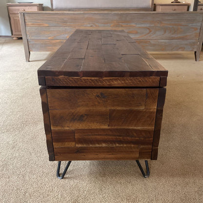 Rectangular Dark Wood Plank Chest with Lift Top