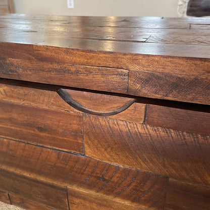 Rectangular Dark Wood Plank Chest with Lift Top