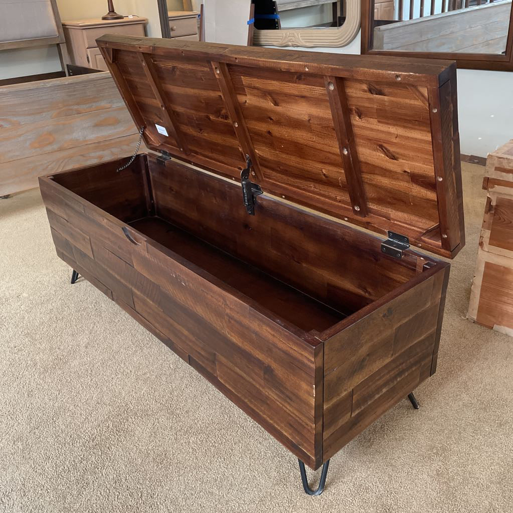 Rectangular Dark Wood Plank Chest with Lift Top